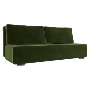 Прямой диван "Уно", еврокнижка, микровельвет, цвет зелёный / кант бежевый