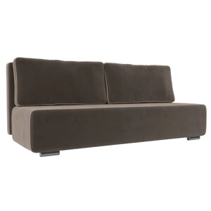 Прямой диван "Уно", еврокнижка, велюр, цвет коричневый / кант бежевый