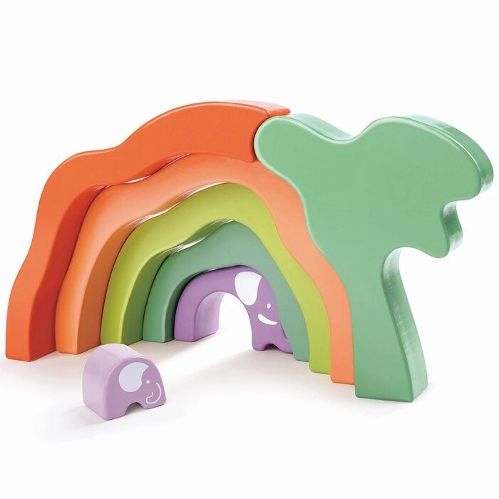 Развивающая игрушка 3 в 1 "На сафари со слонами" для малышей (пирамидка, пазл, игра-балансир) от компании Интернет-гипермаркет «MALL24» - фото 1