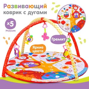 Развивающий коврик с дугами "Совушка", 5 игрушек