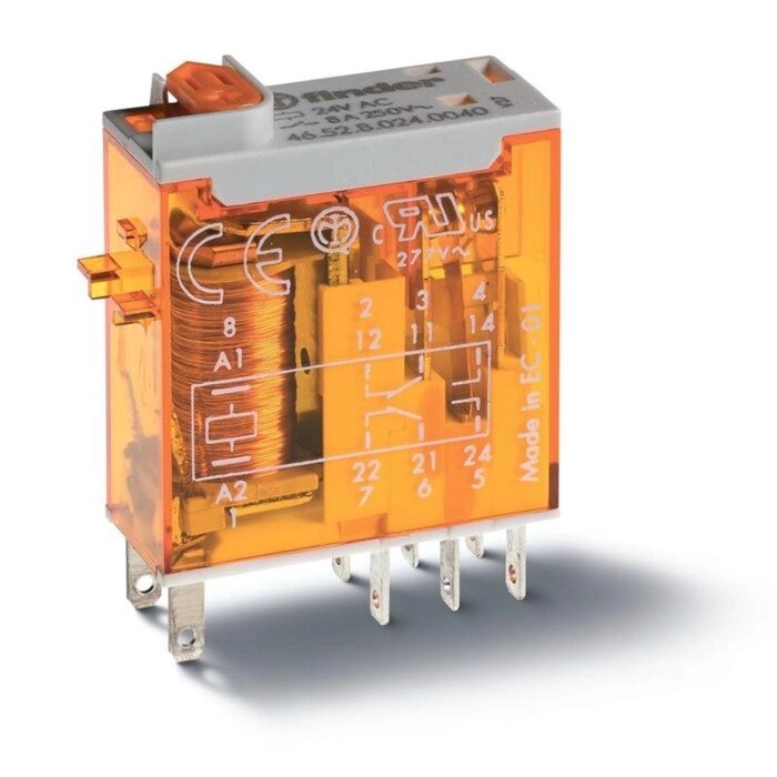 Реле миниатюрное промышленное электромеханич. монтаж в розетку или наконечники Faston (2.5х0.5мм) 2CO 8А AgNi 24В DC от компании Интернет-гипермаркет «MALL24» - фото 1