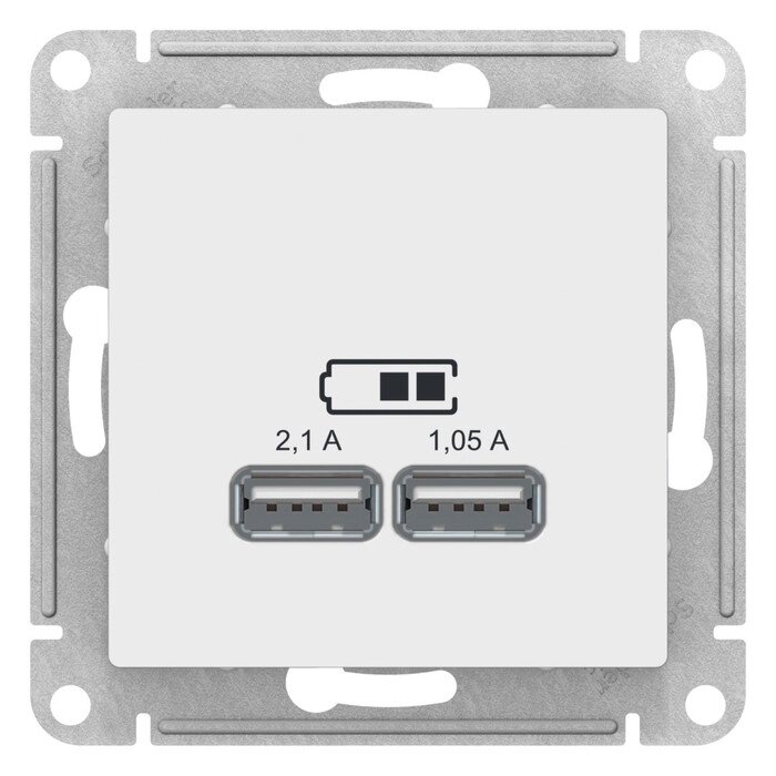 Розетка SE ATLASDESIGN, USB, 2 порта (2.1 А / 1.05 А), 5 В, механизм, белый от компании Интернет-гипермаркет «MALL24» - фото 1