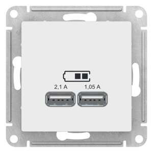 Розетка SE atlasdesign, USB, 2 порта (2.1 а / 1.05 а), 5 в, механизм, белый