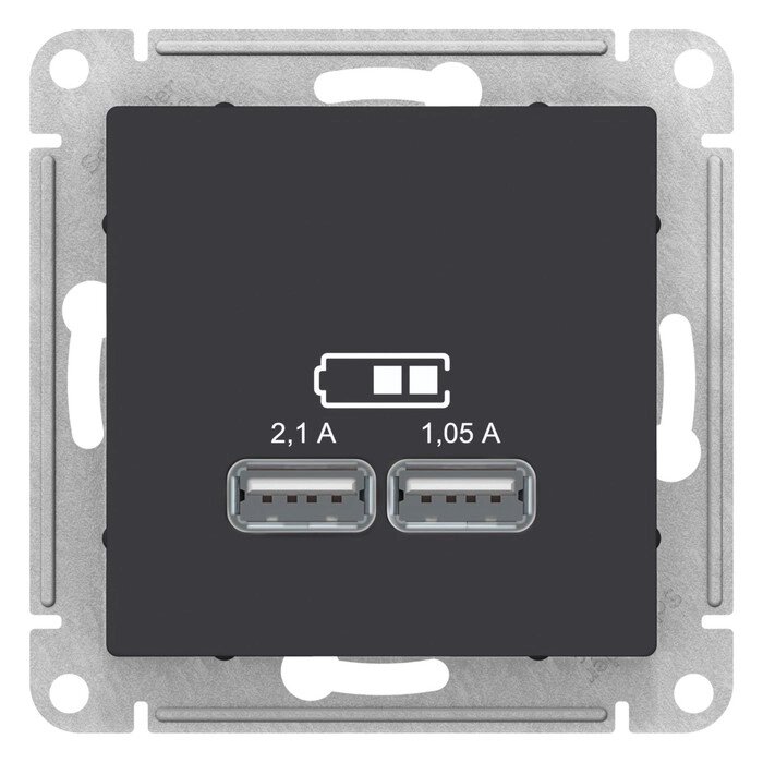 Розетка SE ATLASDESIGN, USB , 2 порта (2.1 А /1.05 А), 5 В, механизм, цвет карбон от компании Интернет-гипермаркет «MALL24» - фото 1