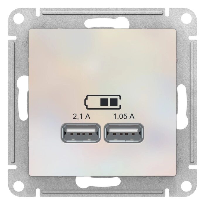 Розетка SE ATLASDESIGN, USB , 2 порта (2.1 А / 1.05 А), 5 В, механизм, цвет жемчуг от компании Интернет-гипермаркет «MALL24» - фото 1