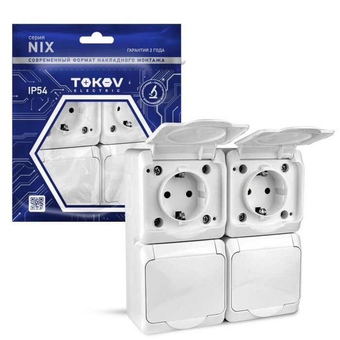 Розетка TOKOV ELECTRIC, Nix, 4-м, 16А, IP54, 250В, с з/к, с кр, белый, TKE-NX-R4Z-C01-IP54 от компании Интернет-гипермаркет «MALL24» - фото 1