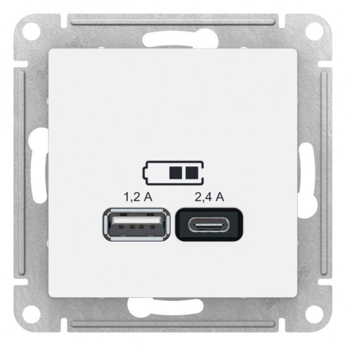 Розетка USB SchE ATN000139 AtlasDesign 5В/2 .4А 2х5В/1.2А механизм, цвет белый от компании Интернет-гипермаркет «MALL24» - фото 1