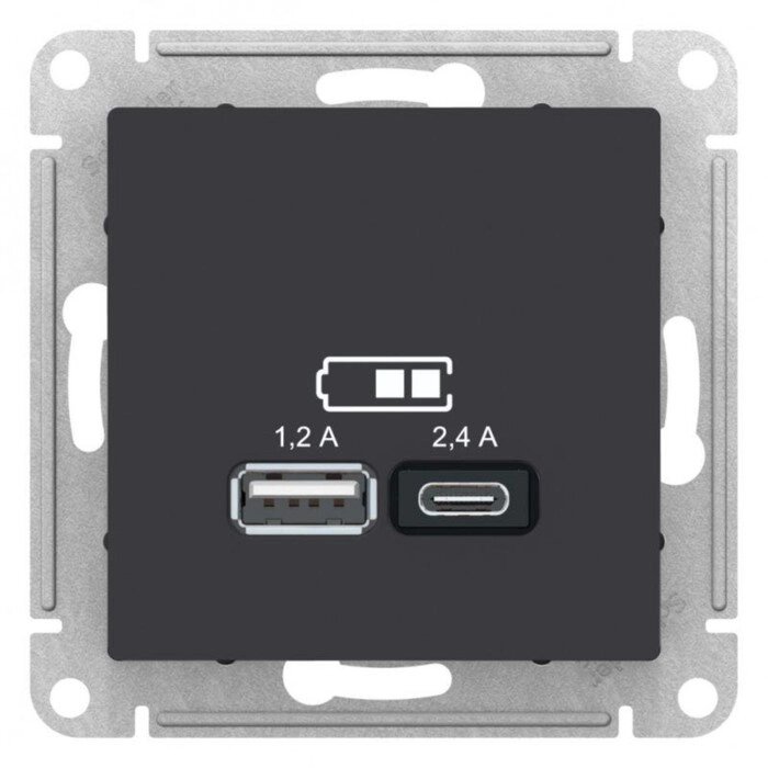 Розетка USB SchE ATN001039 AtlasDesign 5В/2 .4А 2х5В/1.2А механизм карбон SchE ATN001039 от компании Интернет-гипермаркет «MALL24» - фото 1