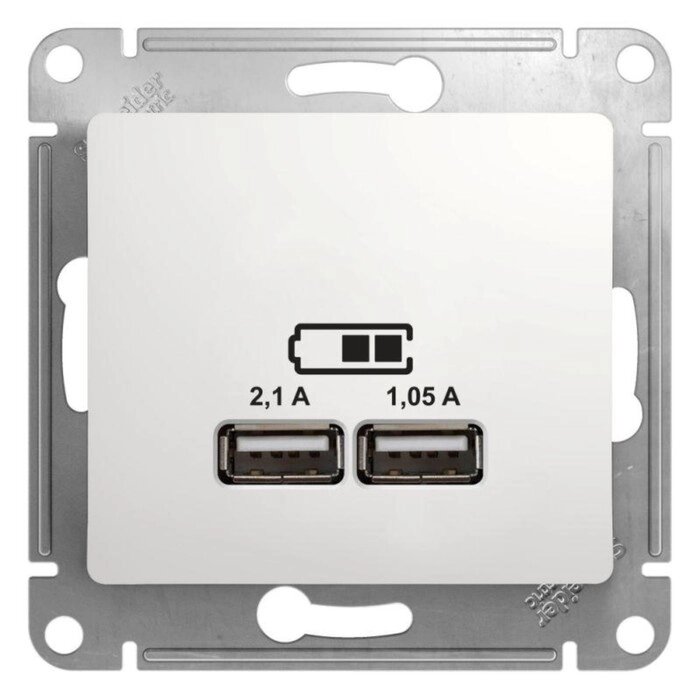 Розетка USB SchE GSL000133 Glossa, СП, 2 розетки, цвет белый от компании Интернет-гипермаркет «MALL24» - фото 1