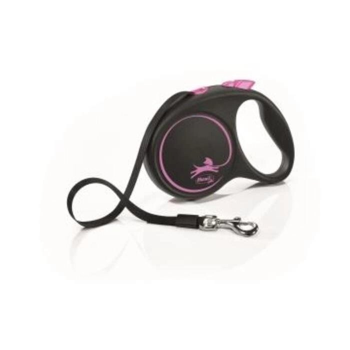 Рулетка Flexi Black Design M (до 25 кг) 5 м лента, черный/розовый от компании Интернет-гипермаркет «MALL24» - фото 1