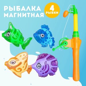 Рыбалка магнитная "Красивые рыбки"1 удочка, 4 рыбки, МИКС
