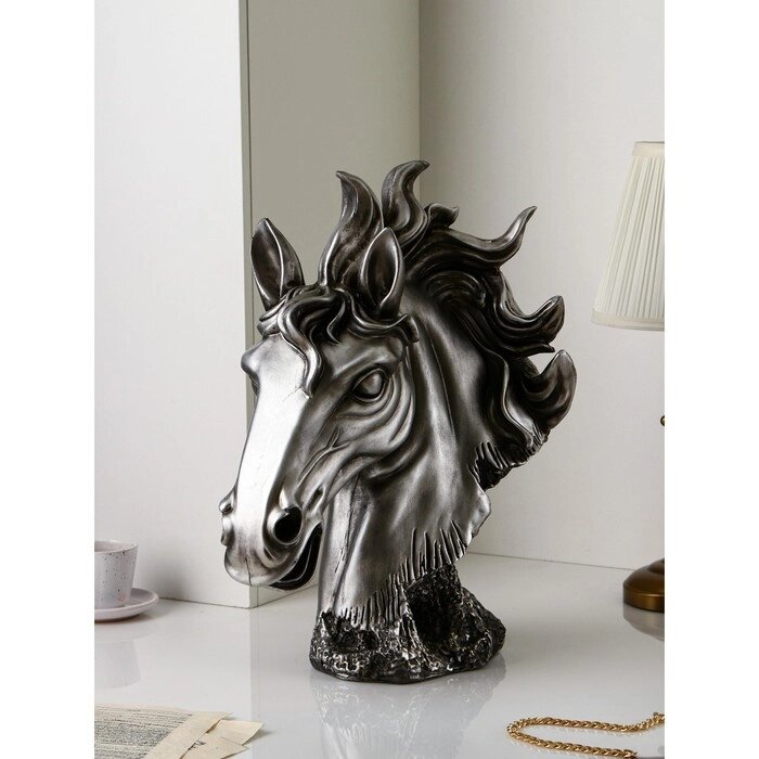 Садовая фигура "Голова коня", полистоун, 51 см, серебро, 1 сорт, Иран от компании Интернет-гипермаркет «MALL24» - фото 1