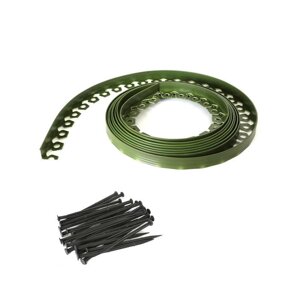 Садовый пластиковый бордюр "Манго" 38 мм, зелёный, 10 м + 30 кольев