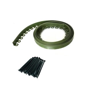 Садовый пластиковый бордюр "Манго" 55 мм, зелёный, 10 м + 30 кольев