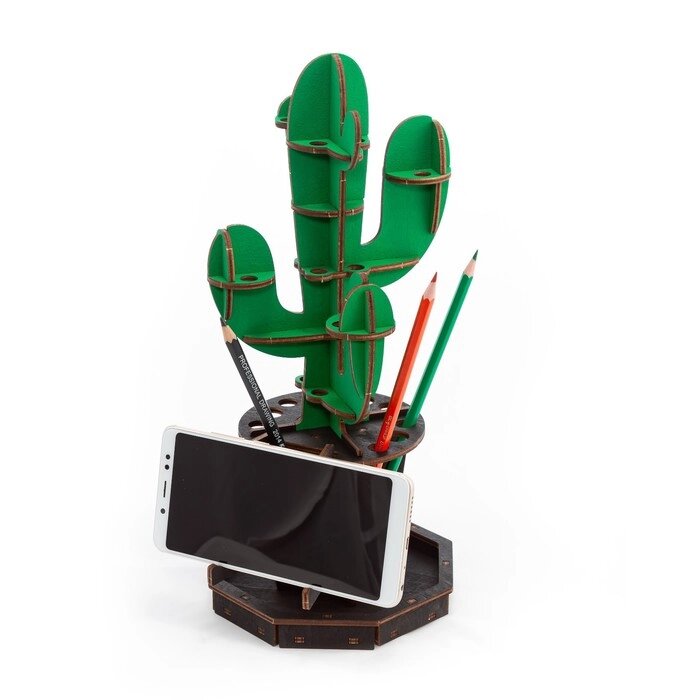 Сборная модель, настольный органайзер "Кактус", зелёный, EWA Design от компании Интернет-гипермаркет «MALL24» - фото 1