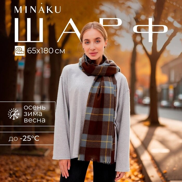 Шарф зимний с кистями MINAKU 65*180 + 3 см клетка от компании Интернет-гипермаркет «MALL24» - фото 1