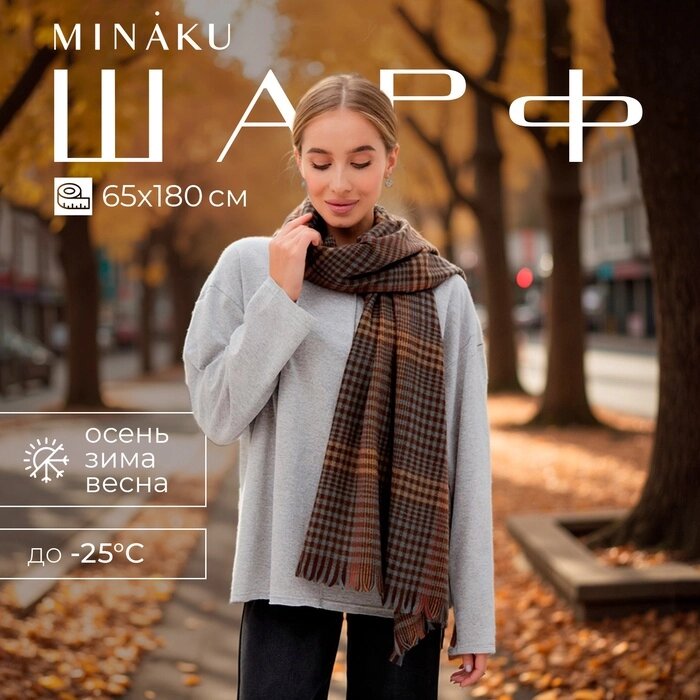 Шарф зимний с кистями MINAKU 65*180 + 8 см цвет коричневый от компании Интернет-гипермаркет «MALL24» - фото 1