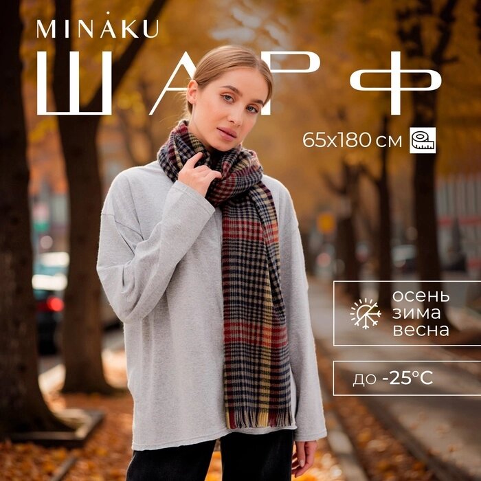 Шарф зимний с кистями MINAKU 65*180 + 8 см клетка от компании Интернет-гипермаркет «MALL24» - фото 1