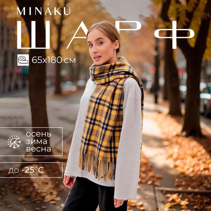 Шарф зимний с кистями MINAKU 65*180 + 8 см клетка от компании Интернет-гипермаркет «MALL24» - фото 1