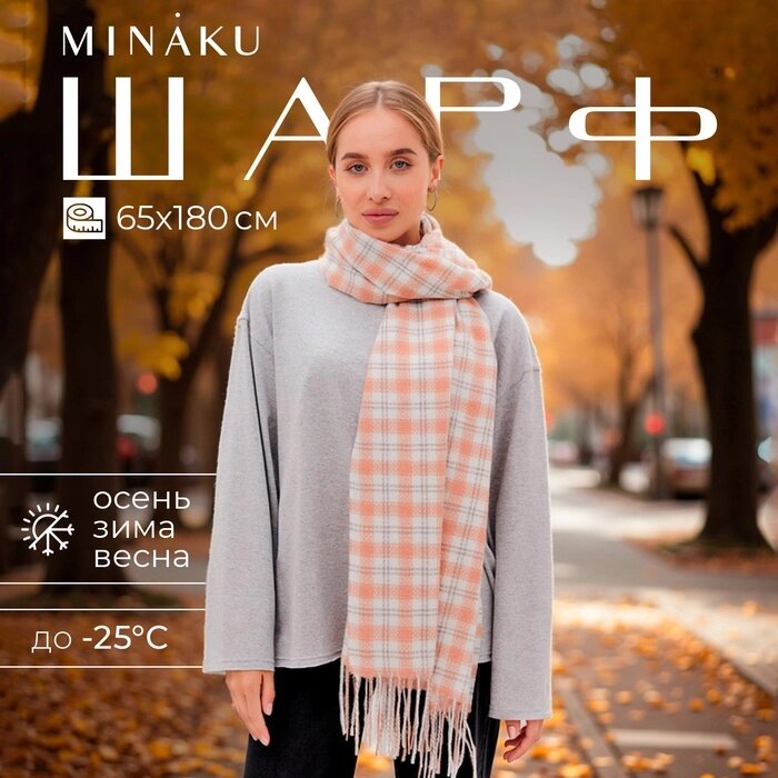 Шарф зимний с кистями MINAKU 65*180 + 8 см клетка от компании Интернет-гипермаркет «MALL24» - фото 1