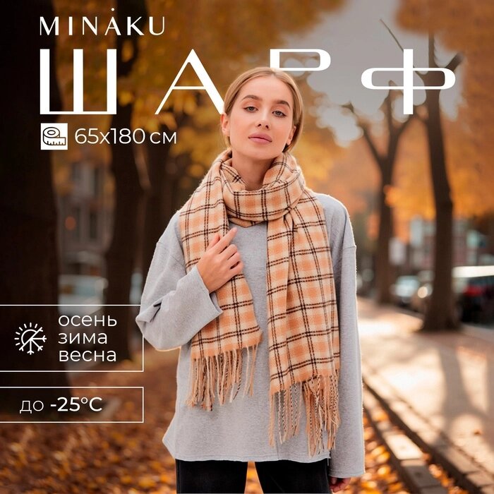 Шарф зимний с кистями MINAKU 65*180 + 8 см клетка от компании Интернет-гипермаркет «MALL24» - фото 1