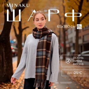 Шарф зимний с кистями MINAKU 65*180 + 8 см клетка