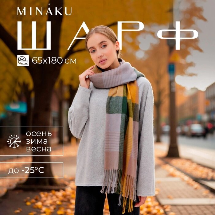 Шарф зимний с кистями MINAKU 65*180 + 8 см  клетка от компании Интернет-гипермаркет «MALL24» - фото 1