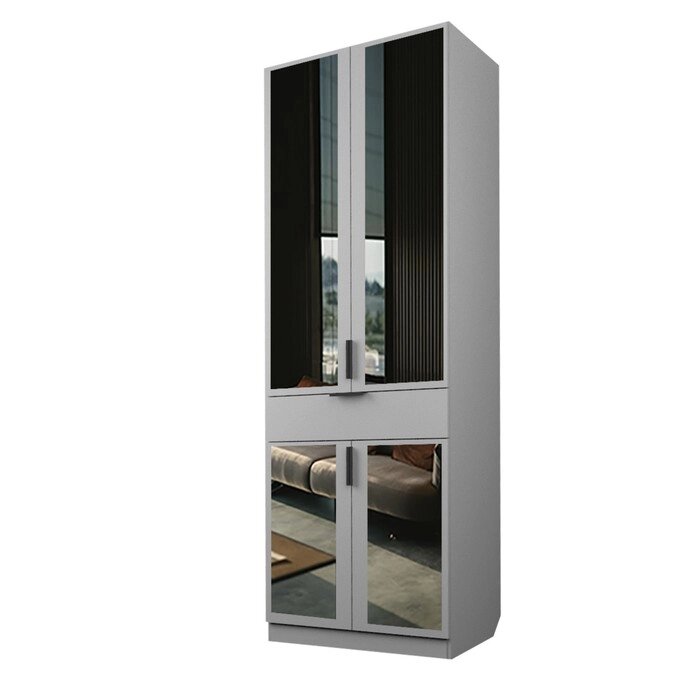 Шкаф 2-х дверный "Экон", 8005202300 мм, 1 ящик, зеркало, штанга, цвет серый шагрень от компании Интернет-гипермаркет «MALL24» - фото 1