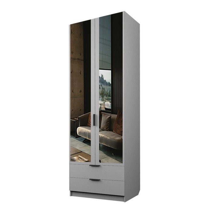 Шкаф 2-х дверный "Экон", 8005202300 мм, 2 ящика, зеркало, полки, цвет серый шагрень от компании Интернет-гипермаркет «MALL24» - фото 1