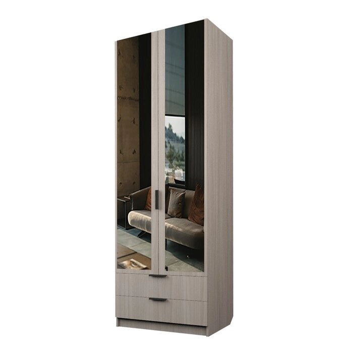 Шкаф 2-х дверный "Экон", 8005202300 мм, 2 ящика, зеркало, полки, цвет ясень шимо светлый от компании Интернет-гипермаркет «MALL24» - фото 1