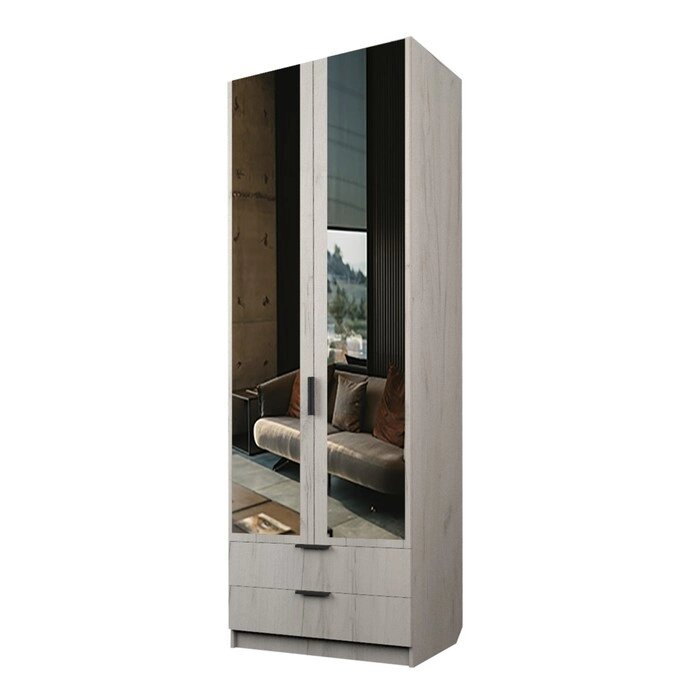 Шкаф 2-х дверный "Экон", 8005202300 мм, 2 ящика, зеркало, штанга и полки, цвет дуб крафт белый от компании Интернет-гипермаркет «MALL24» - фото 1