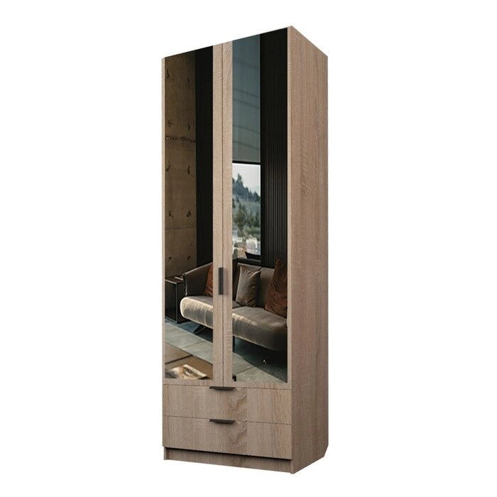 Шкаф 2-х дверный "Экон", 8005202300 мм, 2 ящика, зеркало, штанга и полки, цвет дуб сонома от компании Интернет-гипермаркет «MALL24» - фото 1