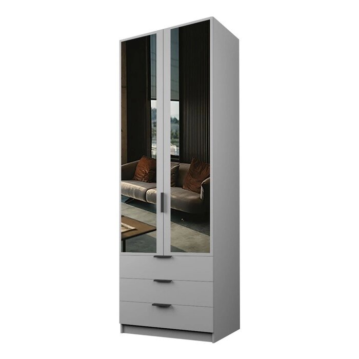 Шкаф 2-х дверный "Экон", 8005202300 мм, 3 ящика, зеркало, полки, цвет серый шагрень от компании Интернет-гипермаркет «MALL24» - фото 1