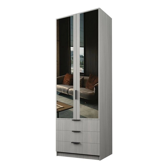 Шкаф 2-х дверный "Экон", 8005202300 мм, 3 ящика, зеркало, полки, цвет ясень шимо светлый от компании Интернет-гипермаркет «MALL24» - фото 1