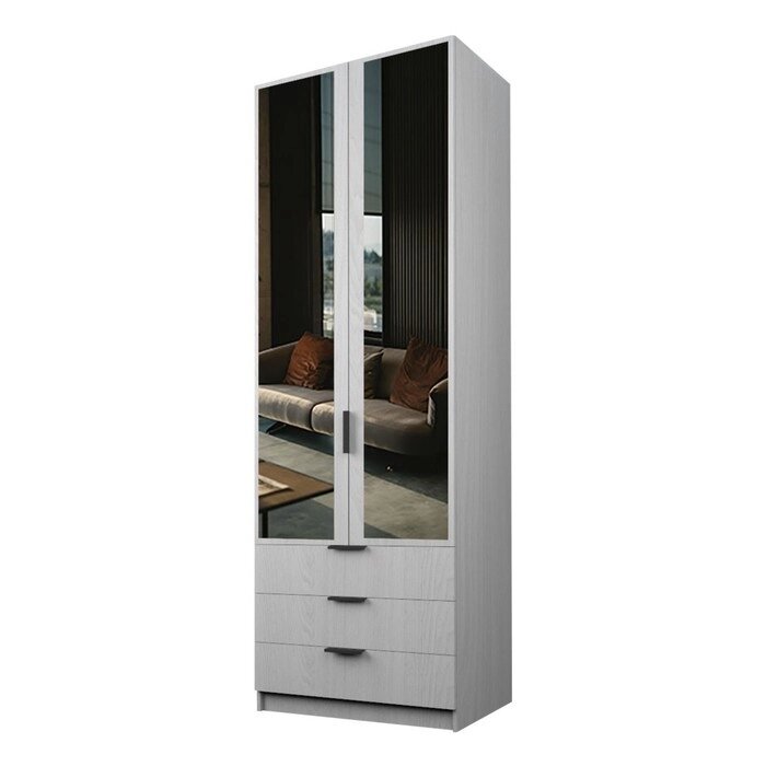 Шкаф 2-х дверный "Экон", 8005202300 мм, 3 ящика, зеркало, штанга и полки, цвет ясень анкор светлый от компании Интернет-гипермаркет «MALL24» - фото 1