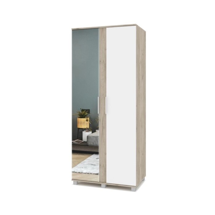 Шкаф 2-х створчатый с зеркалом Пандора П22 900х520х2100 Серый дуб/белый от компании Интернет-гипермаркет «MALL24» - фото 1