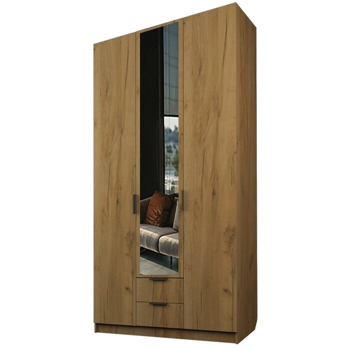 Шкаф 3-х дверный "Экон", 12005202300 мм, 2 ящика, 1 зеркало, цвет дуб крафт золотой от компании Интернет-гипермаркет «MALL24» - фото 1