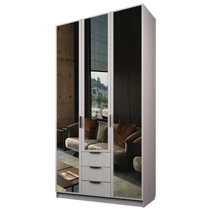 Шкаф 3-х дверный "Экон", 12005202300 мм, 3 ящика, 3 зеркала, цвет ясень анкор светлый от компании Интернет-гипермаркет «MALL24» - фото 1