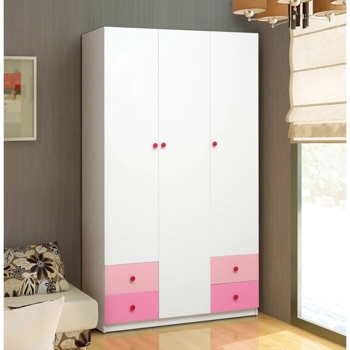 Шкаф 3-х дверный "Радуга", 1200  490  2100 мм, цвет белый/ярко-розовый/светло-розовый от компании Интернет-гипермаркет «MALL24» - фото 1
