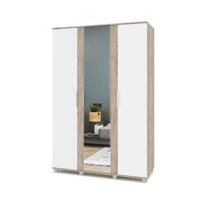 Шкаф 3-х створчатый с зеркалом Пандора П32 1400х520х2100 Серый дуб/белый от компании Интернет-гипермаркет «MALL24» - фото 1