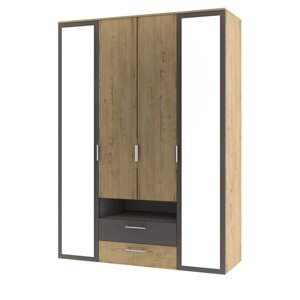 Шкаф 4-х дверный "Бруно", 16005402270 мм, с ящиками, цвет дуб вотан / серый графит