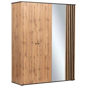 Шкаф 4-х дверный для одежды "Либерти" 51.15, зеркало, опора h=20 мм, цвет дуб вотан/чёрный