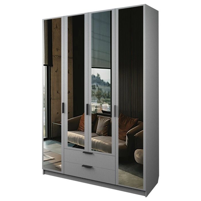 Шкаф 4-х дверный "Экон", 16005202300 мм, 2 ящика, 4 зеркала, цвет серый шагрень от компании Интернет-гипермаркет «MALL24» - фото 1