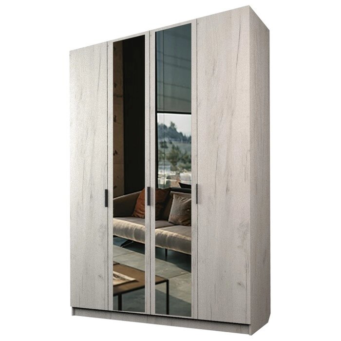 Шкаф 4-х дверный "Экон", 16005202300 мм, 2 зеркала, цвет дуб крафт белый от компании Интернет-гипермаркет «MALL24» - фото 1
