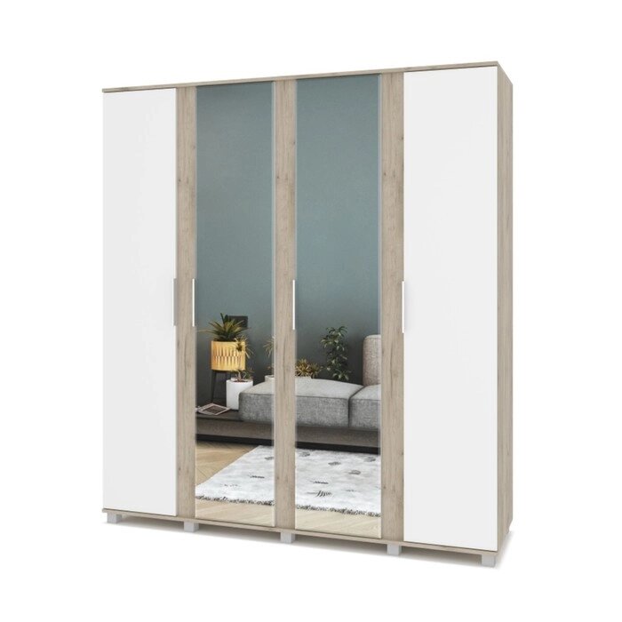 Шкаф 4-х створчатый с зеркалом Пандора П42 1900х520х2100 Серый дуб/белый от компании Интернет-гипермаркет «MALL24» - фото 1
