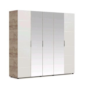 Шкаф "Джулия", 5-ти дверный с 3 зеркалами, 2232 560 2058 мм, крафт серый/белый глянец