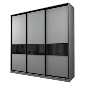 Шкаф-купе 3-х дверный Max 999, 24006002300 мм, цвет серый шагрень / стекло чёрное