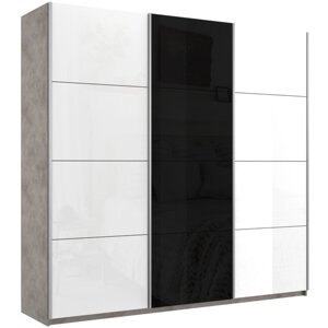 Шкаф-купе "Широкий Прайм", 24005702300 мм, 2 стекла белых / стекло чёрное, цвет бетон