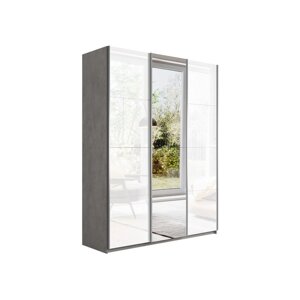 Шкаф-купе "Широкий Прайм", 24005702300 мм, 2 стекла белых / зеркало, цвет бетон