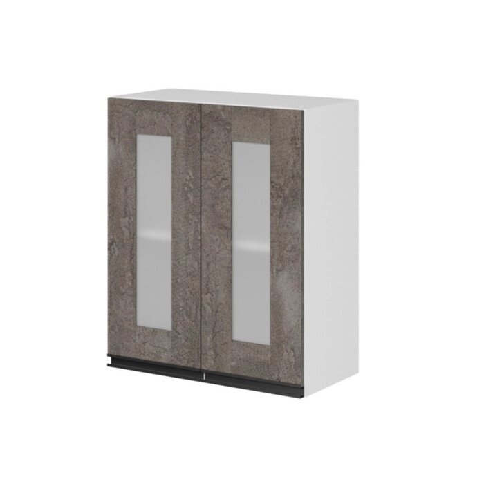 Шкаф навесной 2 дверцы со стеклом Ноктюрн 600х300х720 Белый/Бетон тёмный/Антрацит от компании Интернет-гипермаркет «MALL24» - фото 1